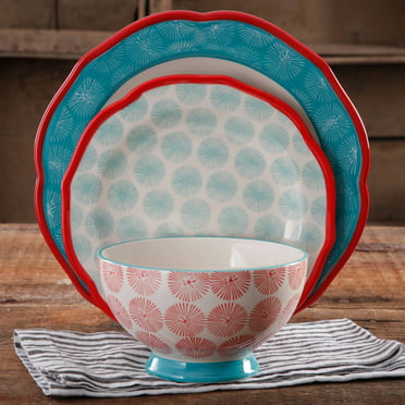 Details about  / The Pioneer Woman Paige 12-Piece Dinnerware Set Ceramic Plates Bowls Linen New